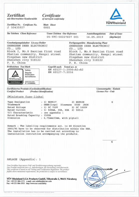 Certificació TUV el 16 de maig de 2019